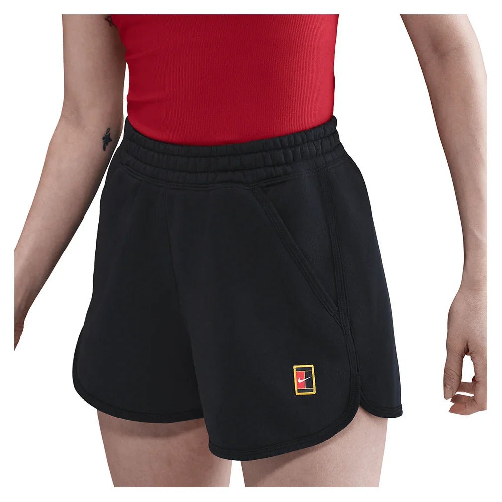 Women's Court Heritage Mid - Rise Fleece Tennis Shorts Black - Bell Racket Store