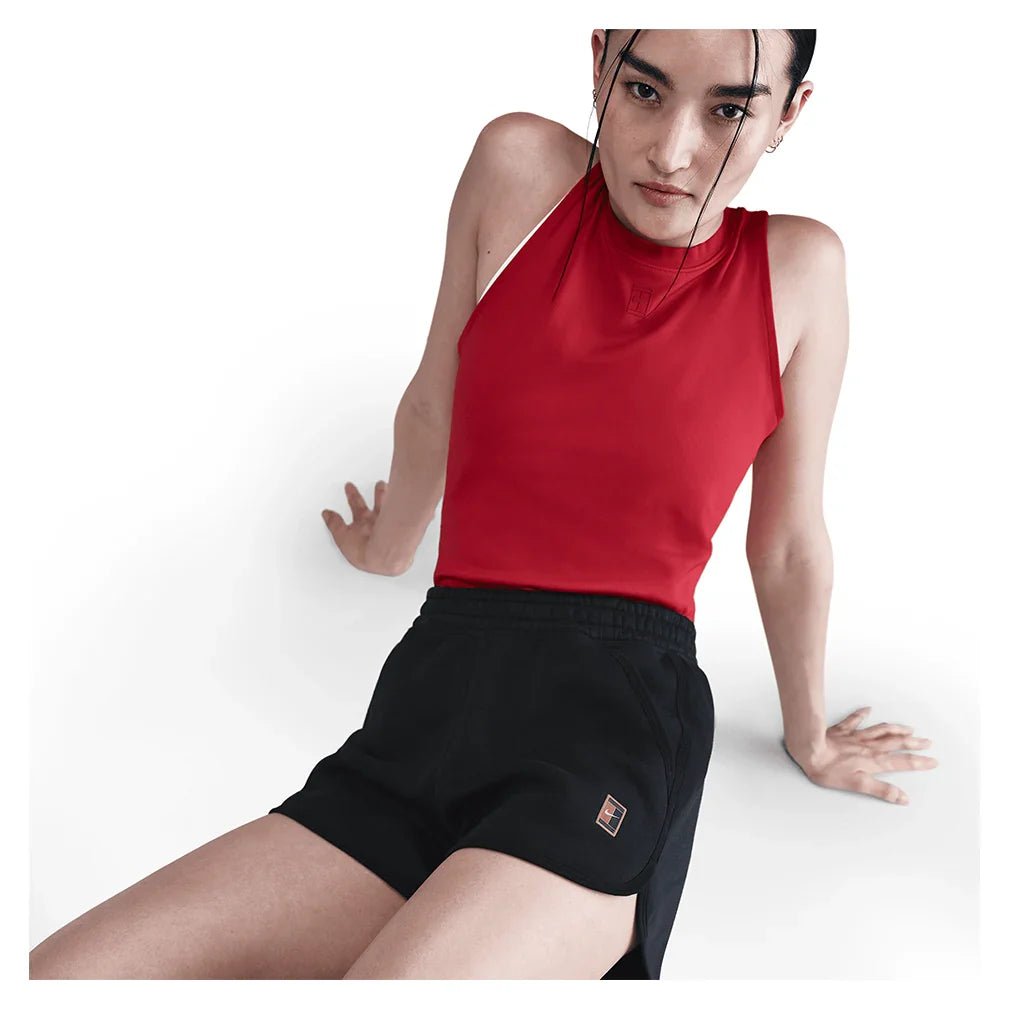 Women's Court Heritage Mid - Rise Fleece Tennis Shorts Black - Bell Racket Store