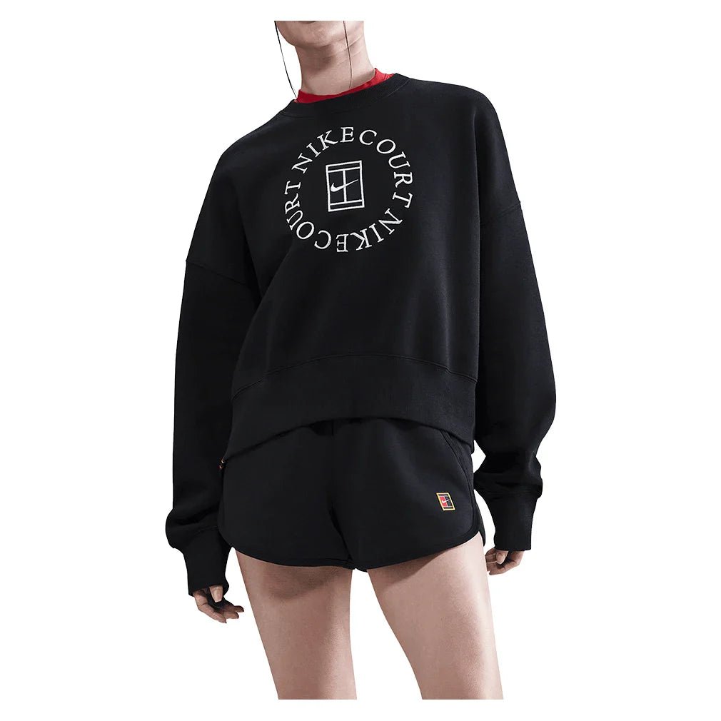 Women's Court Heritage Phoenix Fleece Oversized Long Sleeve Tennis Crew Black - Bell Racket Store