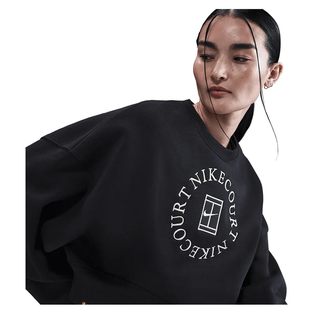 Women's Court Heritage Phoenix Fleece Oversized Long Sleeve Tennis Crew Black - Bell Racket Store