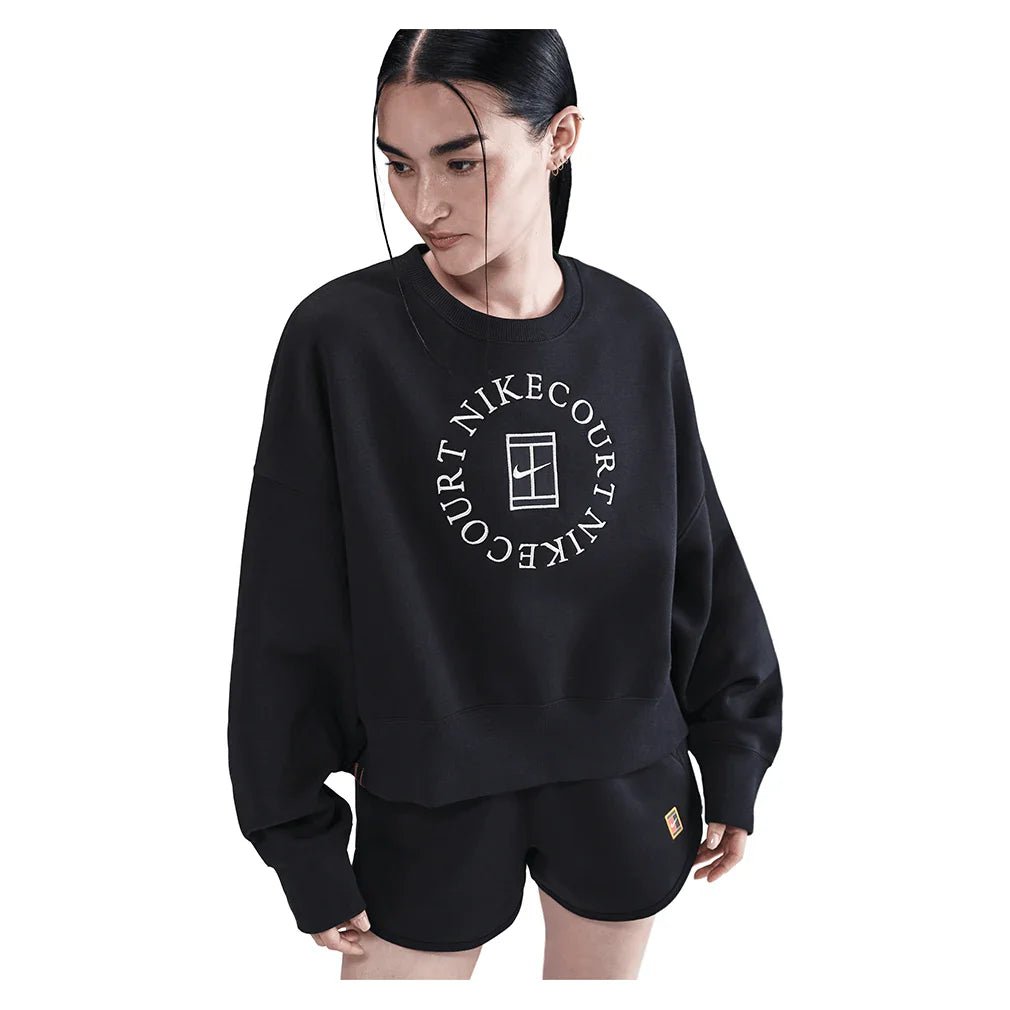 Women's Court Heritage Phoenix Fleece Oversized Long Sleeve Tennis Crew Black - Bell Racket Store
