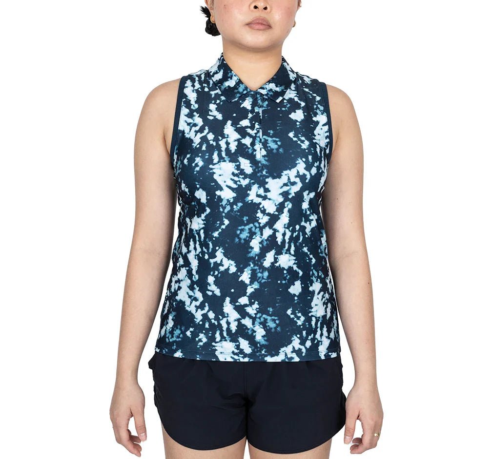Women's Dri - FIT Victory Sleeveless Print Tennis Polo Armory Navy and White - Bell Racket Store
