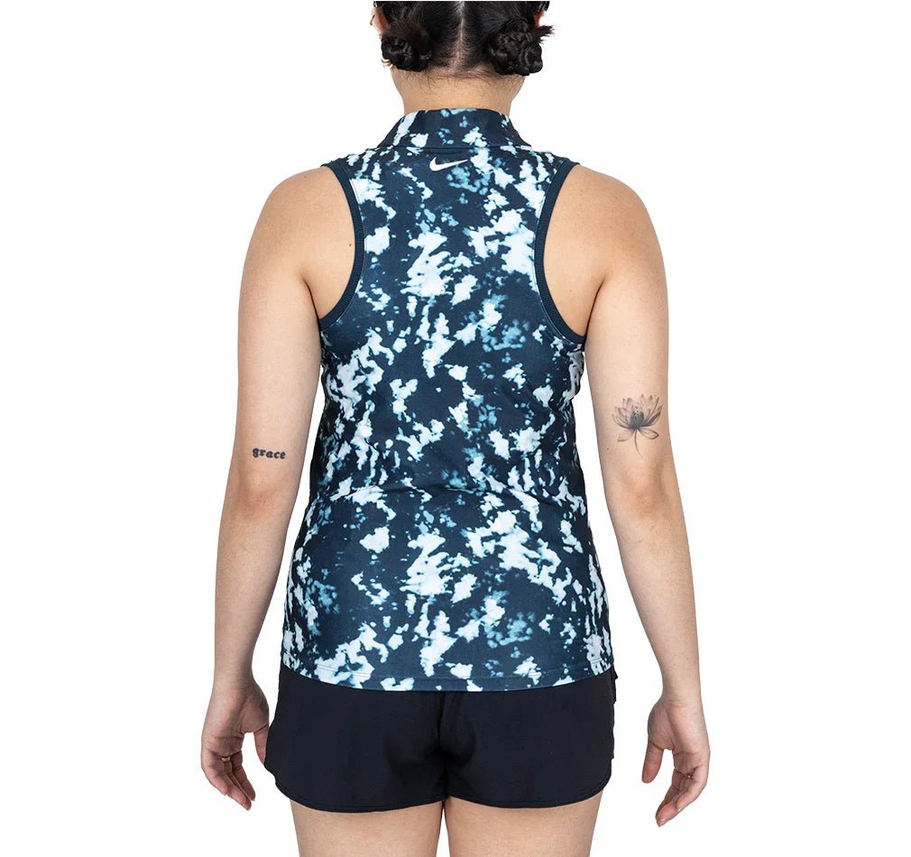 Women's Dri - FIT Victory Sleeveless Print Tennis Polo Armory Navy and White - Bell Racket Store