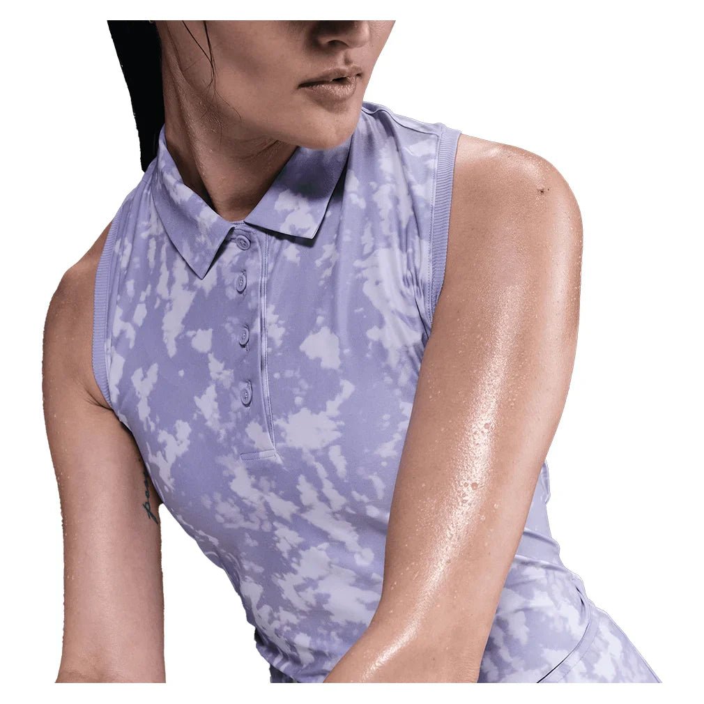 Women's Dri - FIT Victory Sleeveless Print Tennis Polo Lilac Ice and White - Bell Racket Store