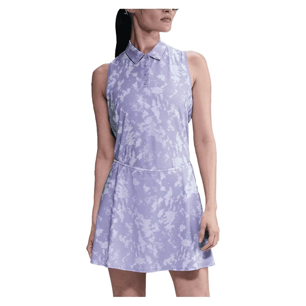 Women's Dri - FIT Victory Sleeveless Print Tennis Polo Lilac Ice and White - Bell Racket Store