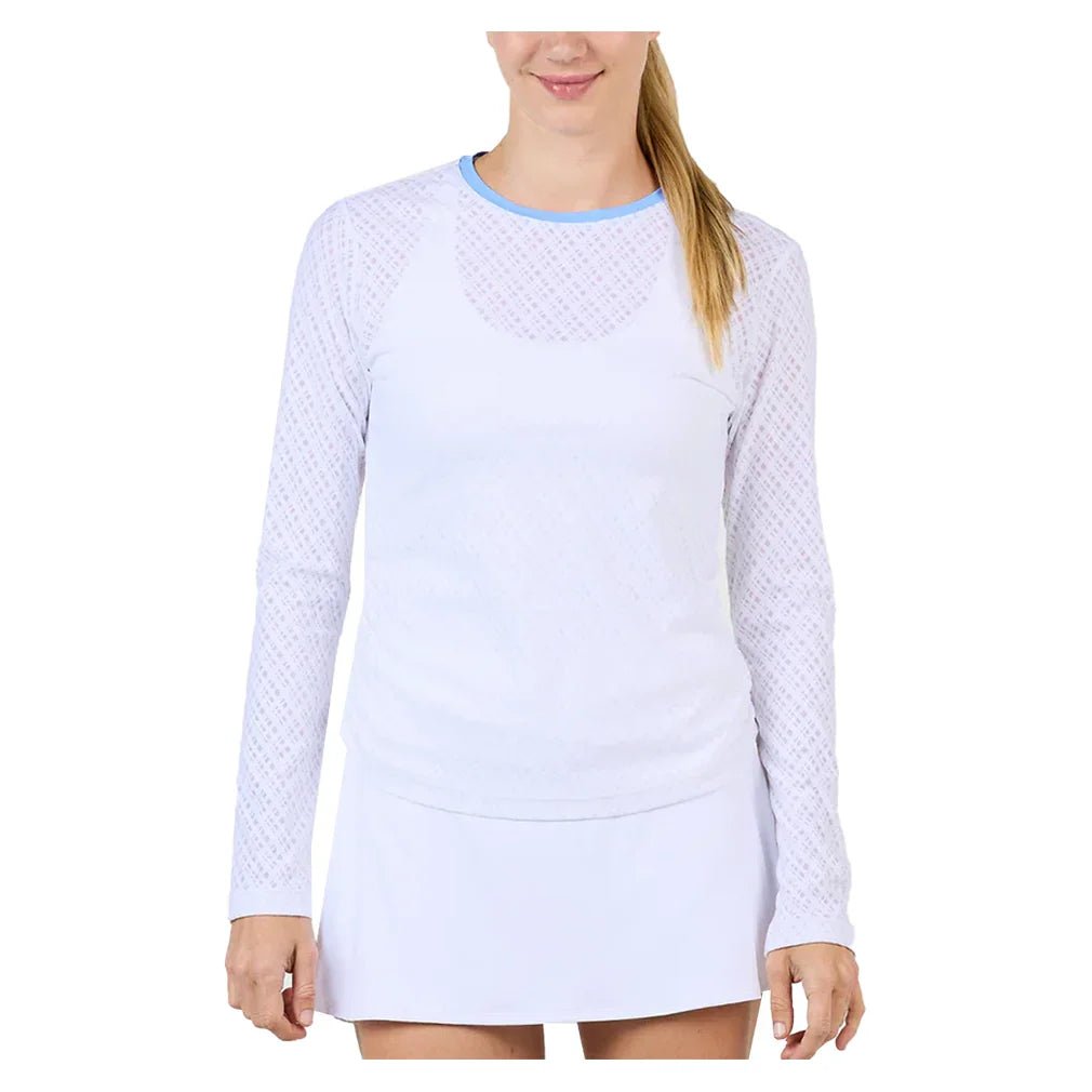 Women's Long Sleeve Tennis Top Grid Jacquard and Periwinkle - Bell Racket Store