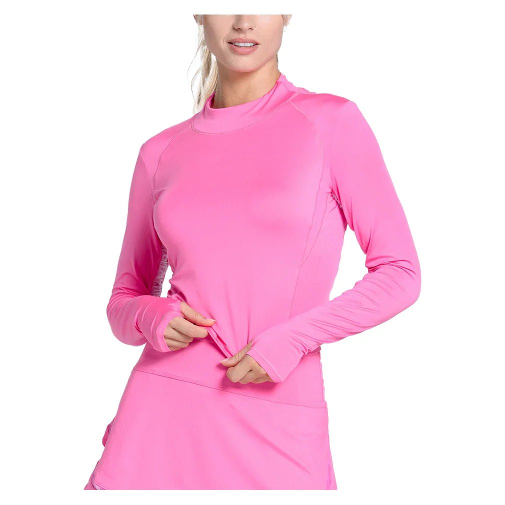 Women's Mock Neck Hip Fit Long Sleeve Tennis Top Taffy - Bell Racket Store