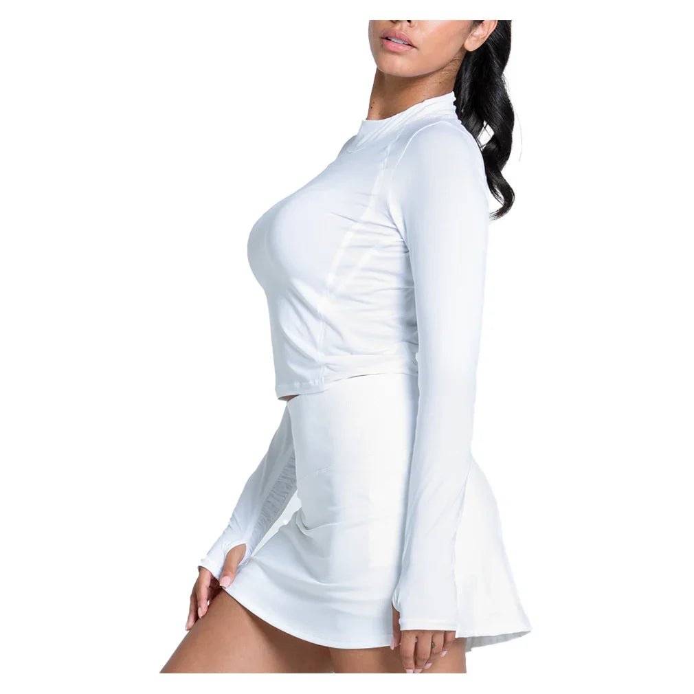Women's Mock Neck Hip Fit Long Sleeve Tennis Top White - Bell Racket Store