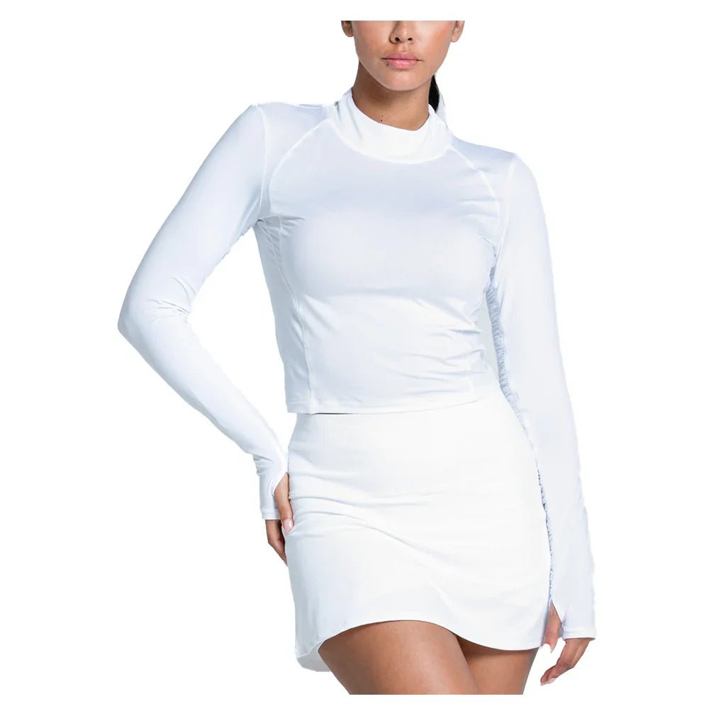Women's Mock Neck Hip Fit Long Sleeve Tennis Top White - Bell Racket Store