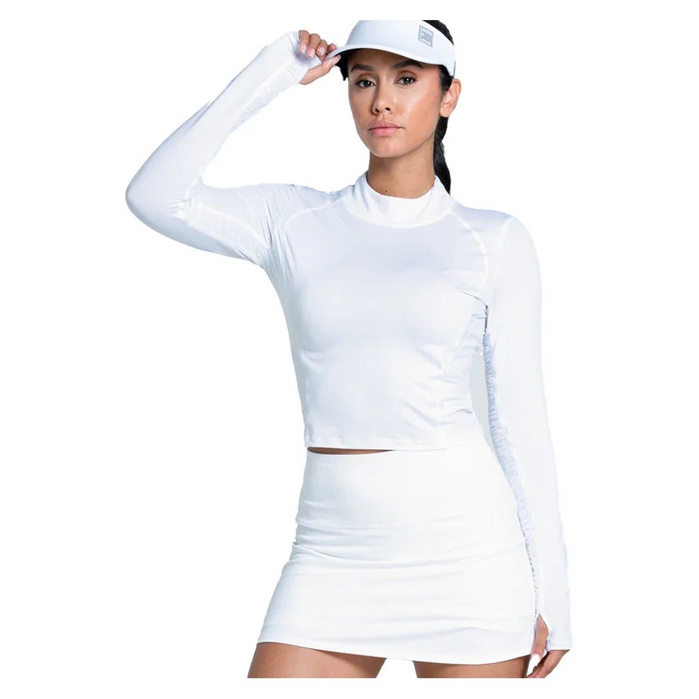 Women's Mock Neck Hip Fit Long Sleeve Tennis Top White - Bell Racket Store