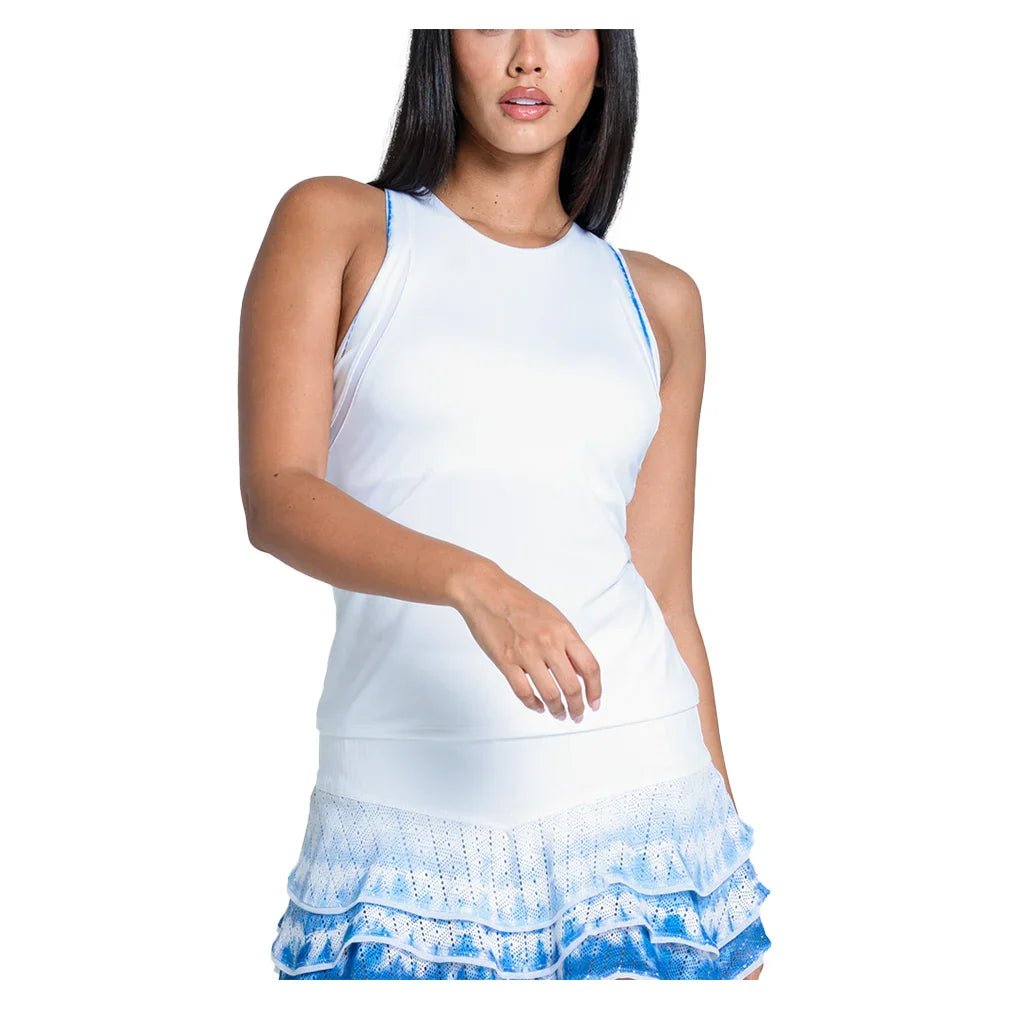 Women's Shibori Stripe Tennis Tank with Bra White - Bell Racket Store