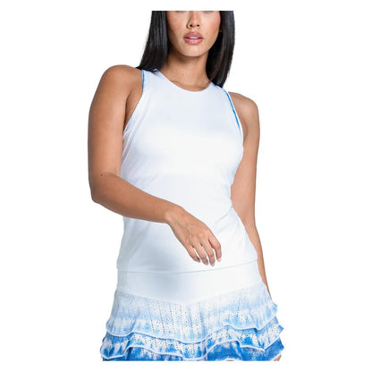 Women's Shibori Stripe Tennis Tank with Bra White - Bell Racket Store