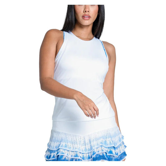 Women's Shibori Stripe Tennis Tank with Bra White - Bell Racket Store