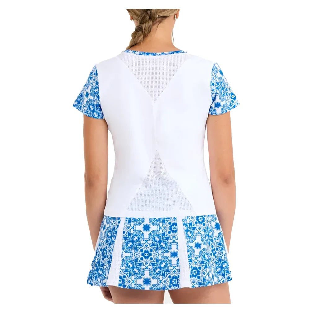 Women's Short Sleeve Tennis Top White and Sandra Tiles - Bell Racket Store