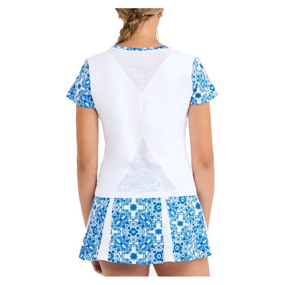 Women's Short Sleeve Tennis Top White and Sandra Tiles - Bell Racket Store