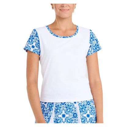 Women's Short Sleeve Tennis Top White and Sandra Tiles - Bell Racket Store