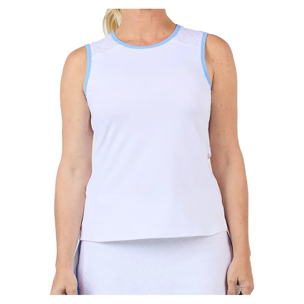 Women's Sleeveless Tennis Top White and Periwinkle - Bell Racket Store