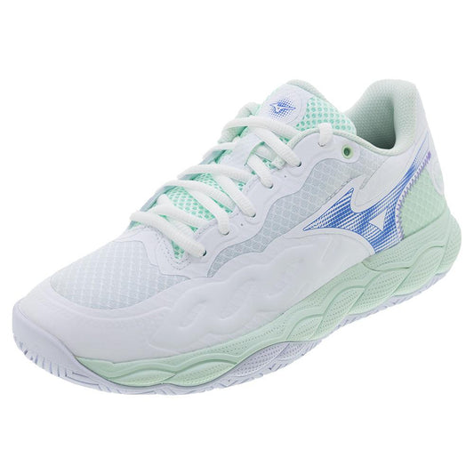 Women's Wave Enforce Court Tennis Shoes White and Frontier Blue - Bell Racket Store