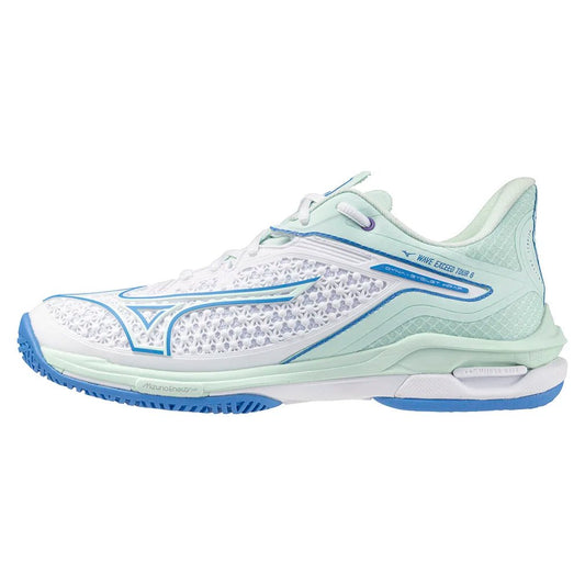 Women's Wave Exceed Tour 6 Tennis Shoes White and Frontier Blue - Bell Racket Store