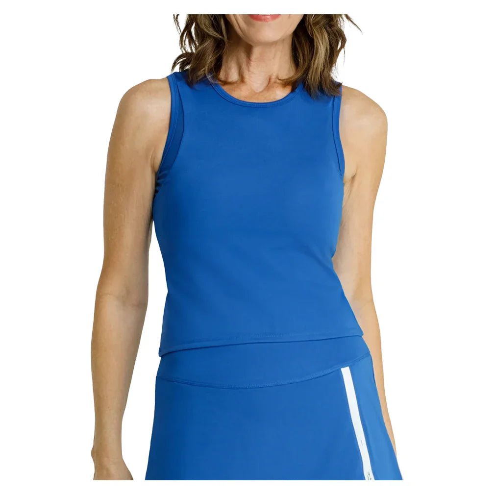 Women's Yana Cropped Pickleball Tank with Bra Monaco Blue - Bell Racket Store