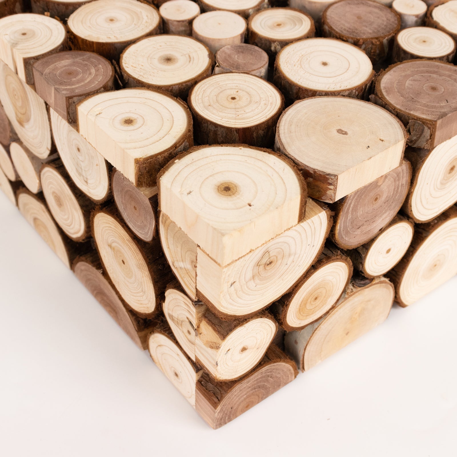 Wooden Cake Stand 14"x14" Square Design Rustic Natural Slices - Farmhouse Display Box Pedestal Riser - Bell Racket Store