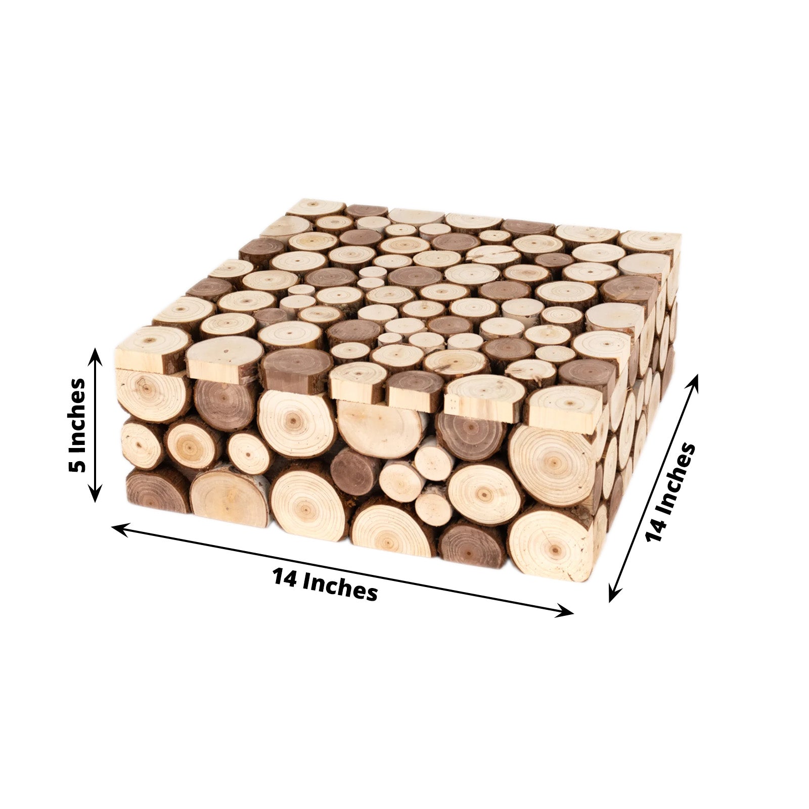 Wooden Cake Stand 14"x14" Square Design Rustic Natural Slices - Farmhouse Display Box Pedestal Riser - Bell Racket Store