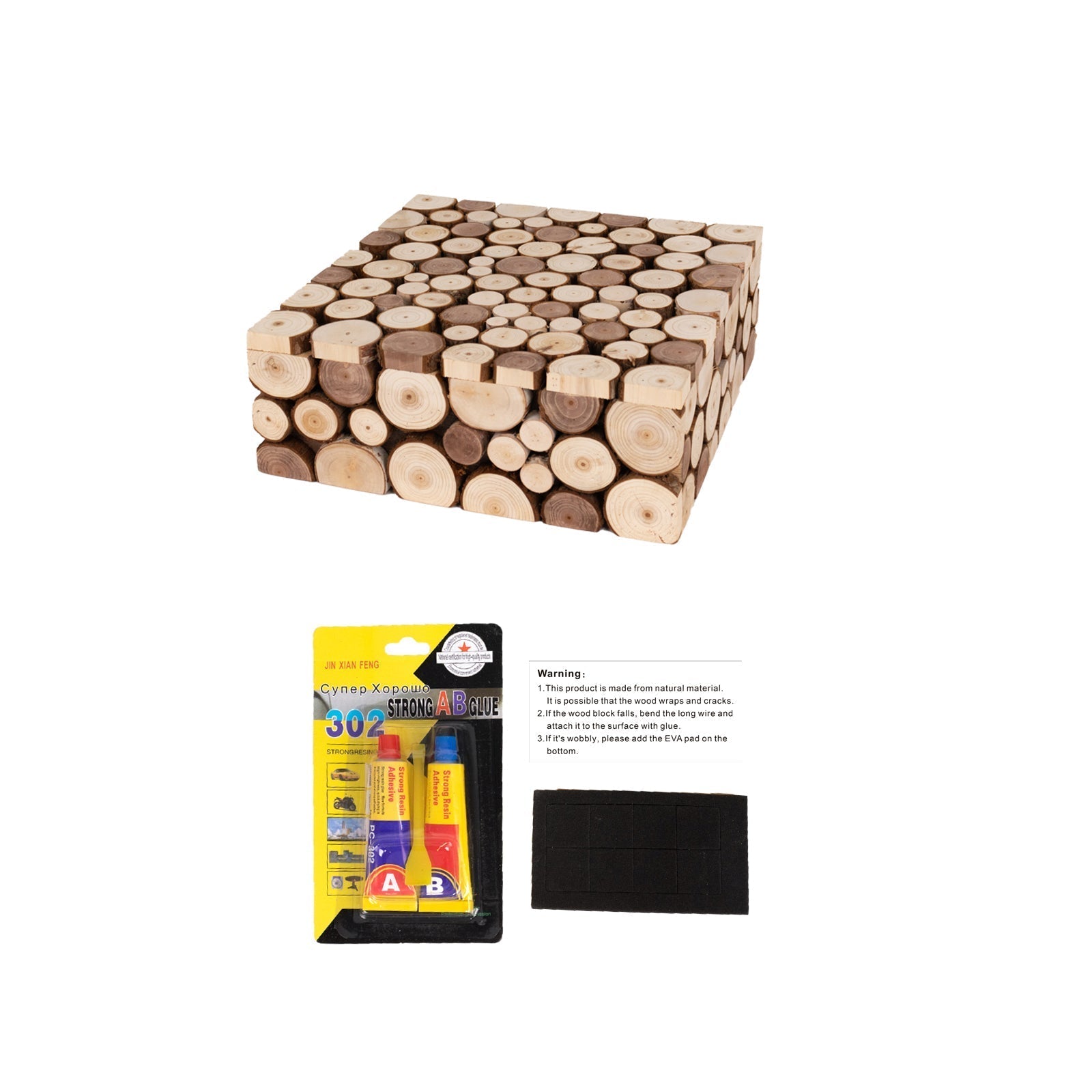 Wooden Cake Stand 14"x14" Square Design Rustic Natural Slices - Farmhouse Display Box Pedestal Riser - Bell Racket Store