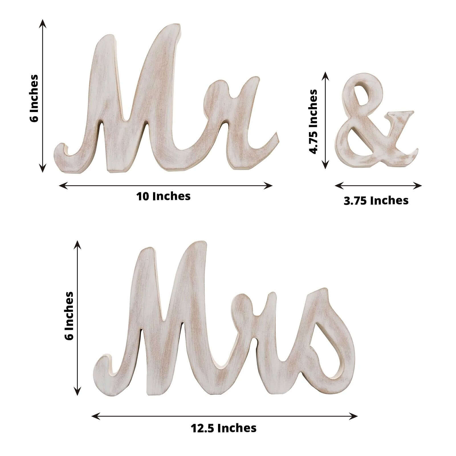 Wooden "Mr & Mrs" Freestanding Letters Whitewashed - Rustic Farmhouse Wedding Table Display Signs - Bell Racket Store