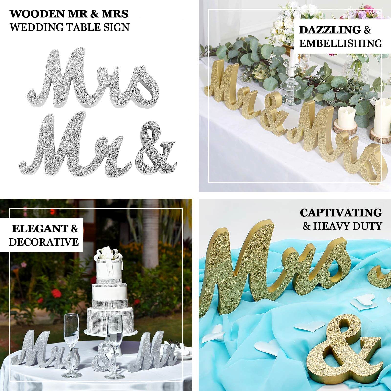 Wooden "Mr & Mrs" Freestanding Letters Whitewashed - Rustic Farmhouse Wedding Table Display Signs - Bell Racket Store