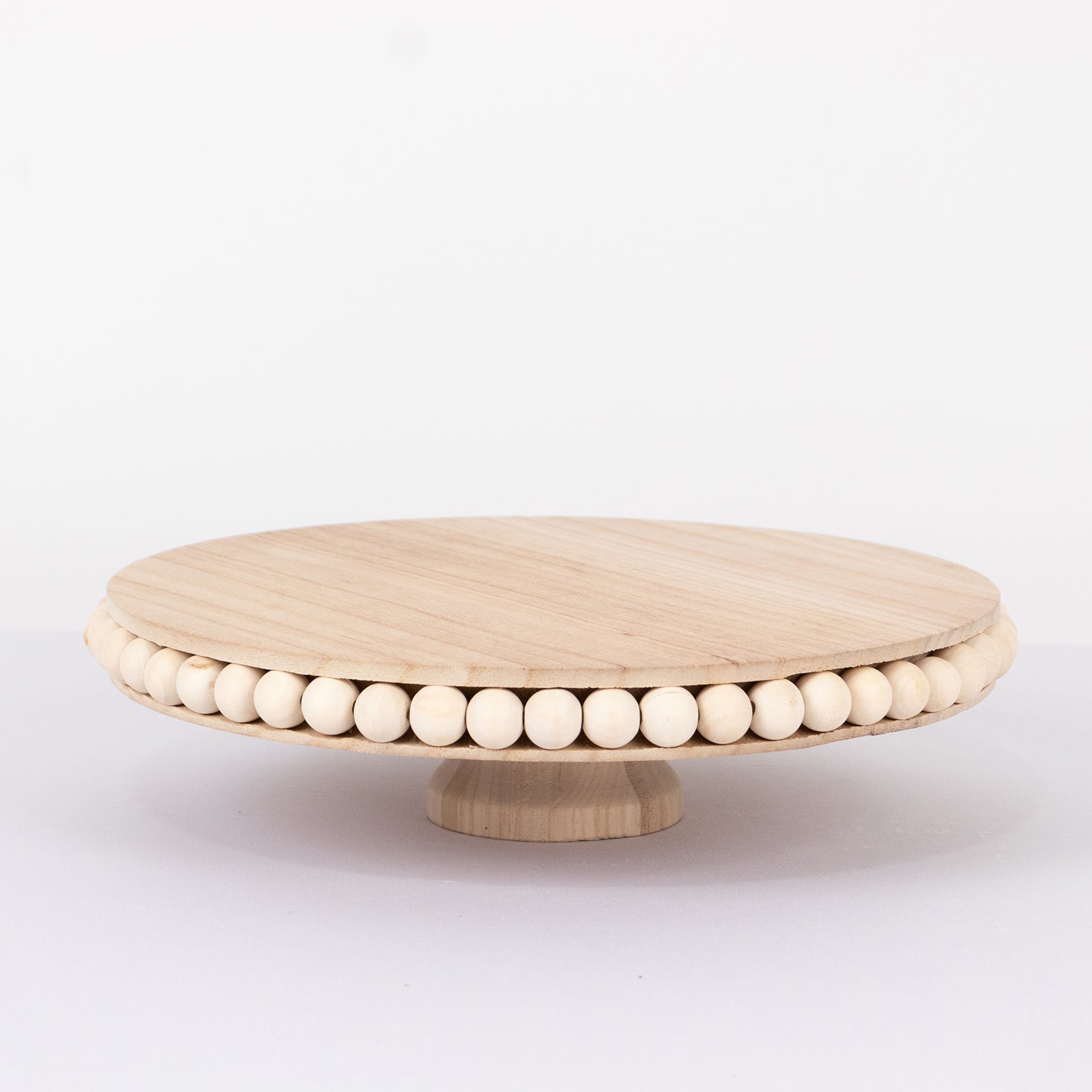 Wooden Pedestal Cake Stand Round Rustic Design with Beaded Edge Natural - Farmhouse Cupcake Holder Serving Tray 12" - Bell Racket Store