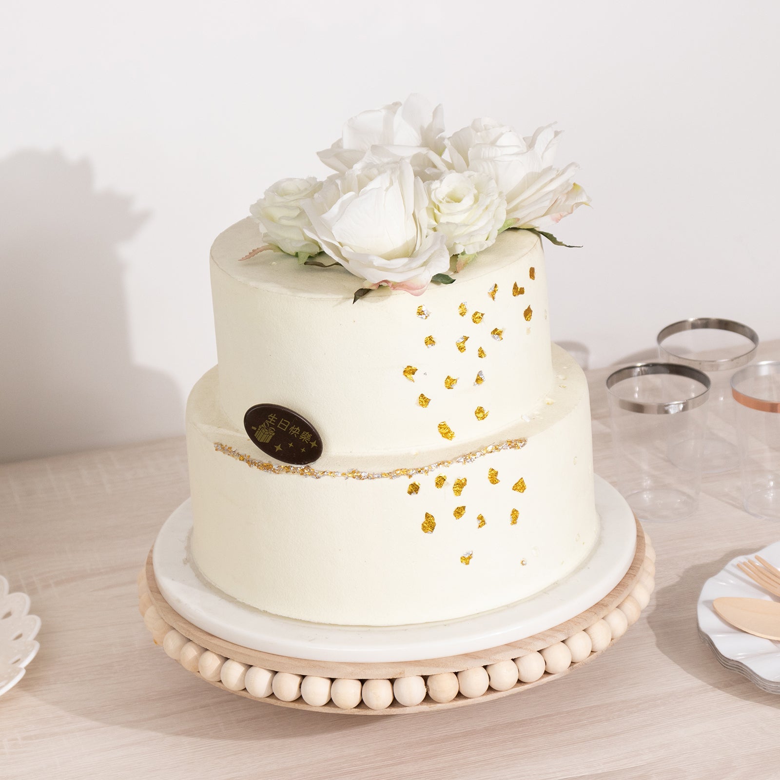 Wooden Pedestal Cake Stand Round Rustic Design with Beaded Edge Natural - Farmhouse Cupcake Holder Serving Tray 12" - Bell Racket Store