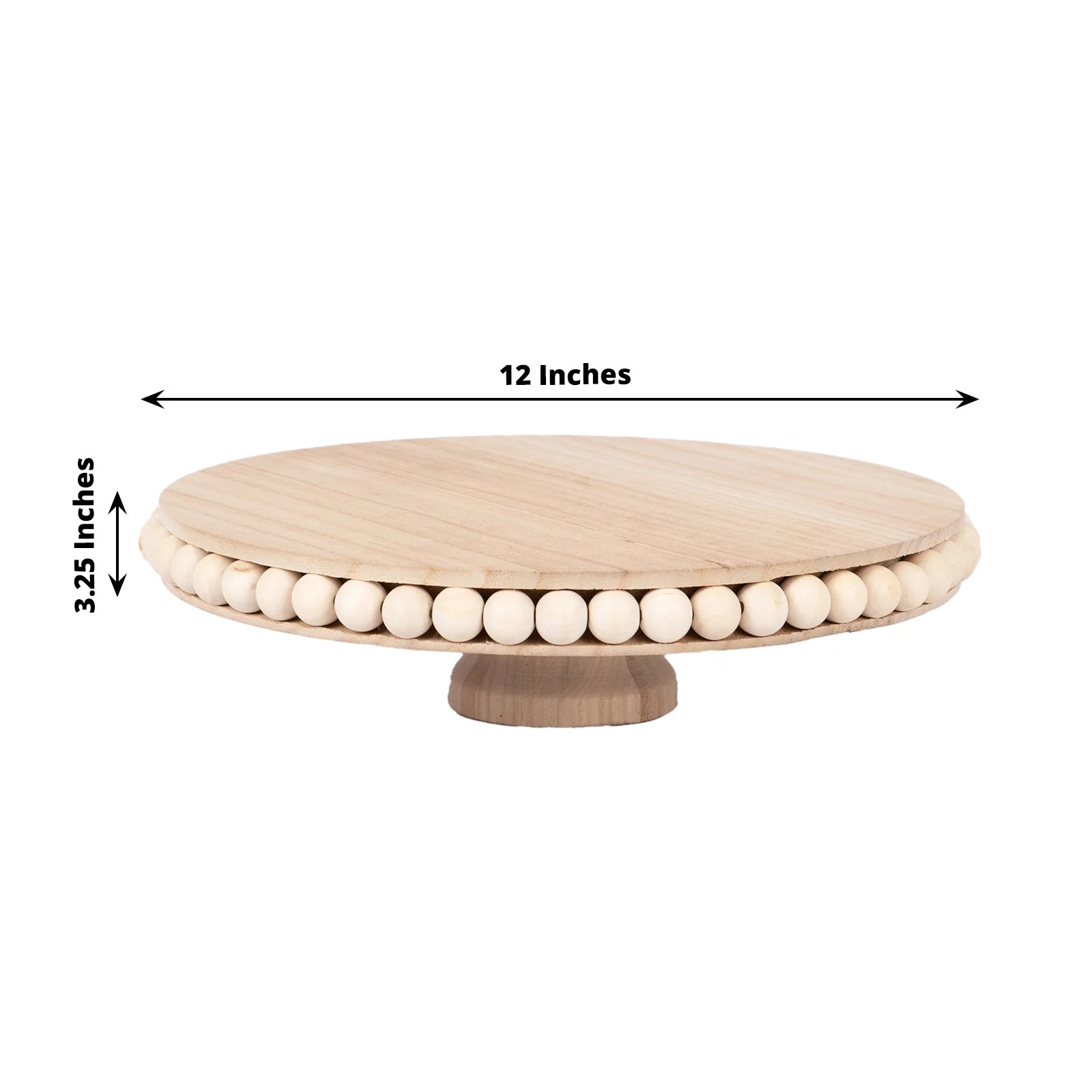 Wooden Pedestal Cake Stand Round Rustic Design with Beaded Edge Natural - Farmhouse Cupcake Holder Serving Tray 12" - Bell Racket Store