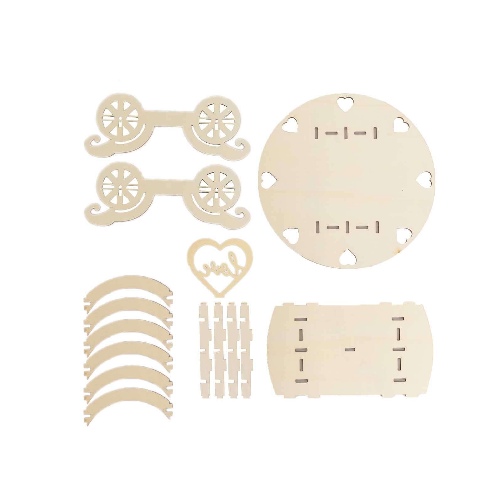 Wooden Wedding Cake Stand Carriage Shape Natural with Laser Cut Design - Round Cupcake Holder Display Plate 12" - Bell Racket Store