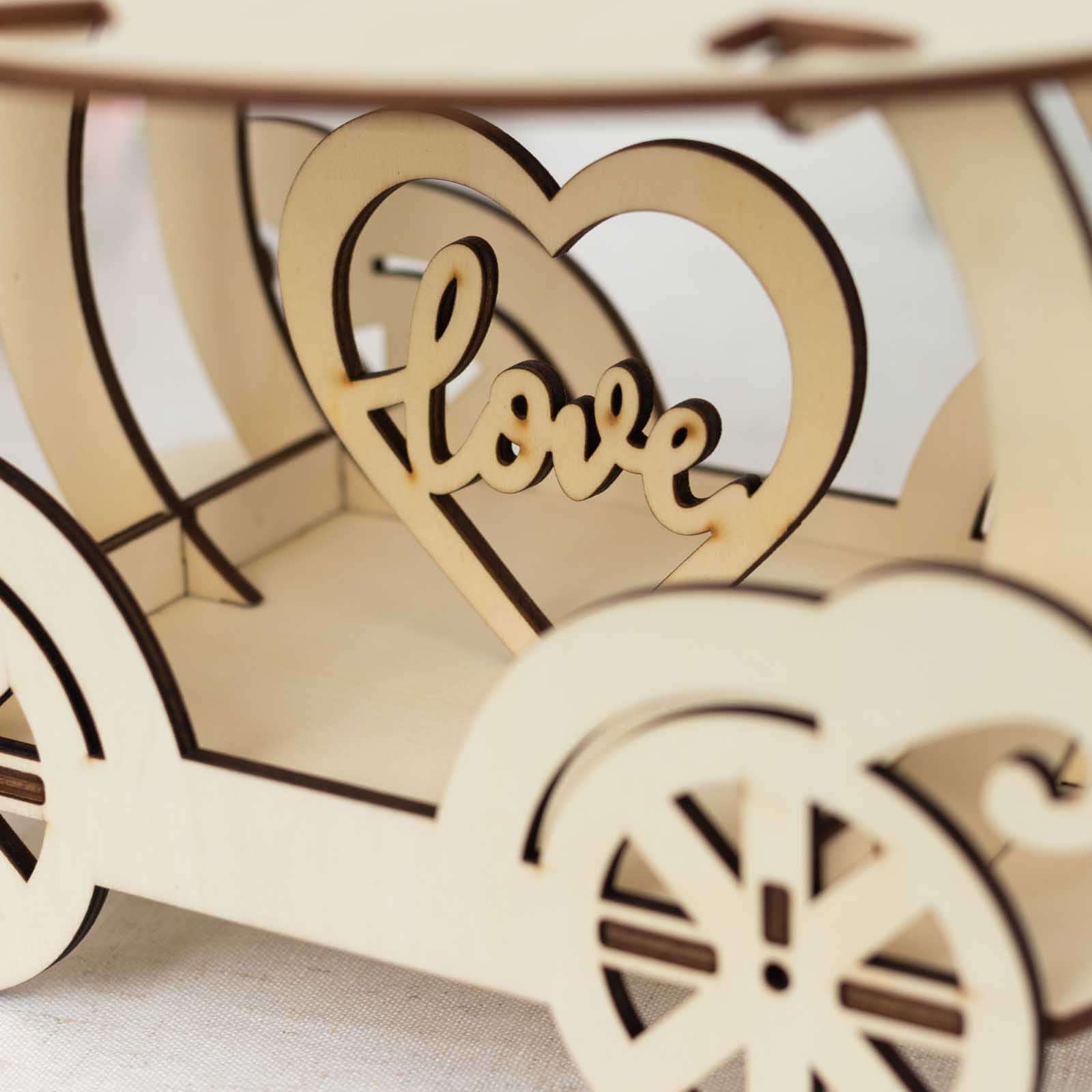 Wooden Wedding Cake Stand Carriage Shape Natural with Laser Cut Design - Round Cupcake Holder Display Plate 12" - Bell Racket Store