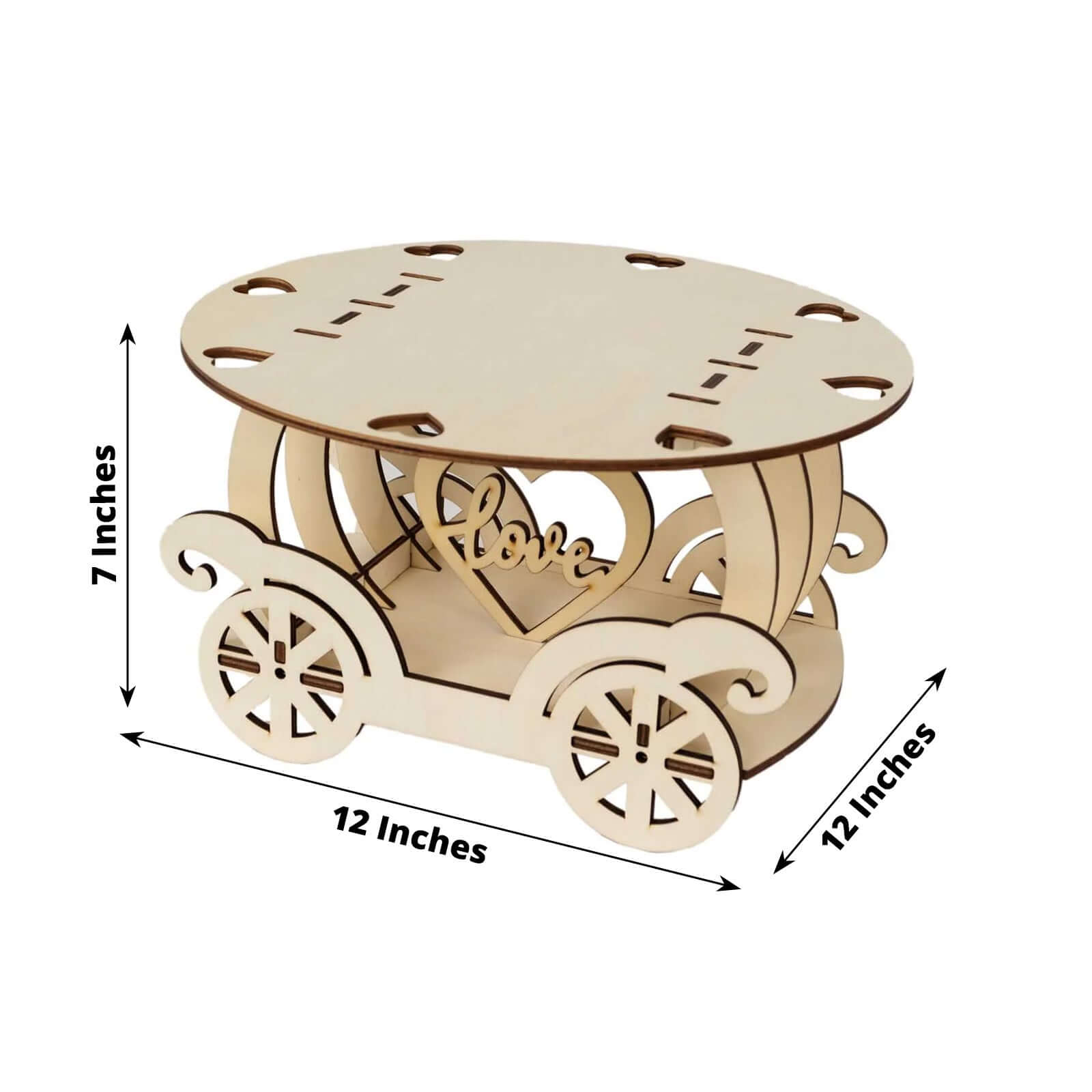 Wooden Wedding Cake Stand Carriage Shape Natural with Laser Cut Design - Round Cupcake Holder Display Plate 12" - Bell Racket Store