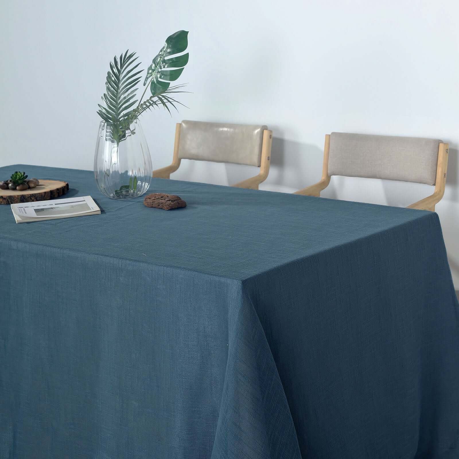 Faux Linen 90"x132" Rectangular Tablecloth Blue - Slubby Texture Wrinkle-Resistant Seamless Table Cover