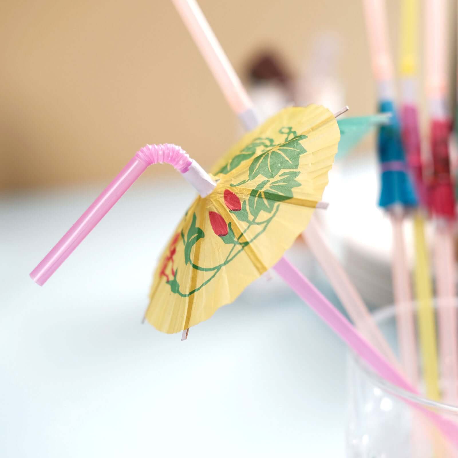 50-Pack Umbrella Drinking Straws Multi-Colored - Fun Disposable Straws for Tropical Parties 10"